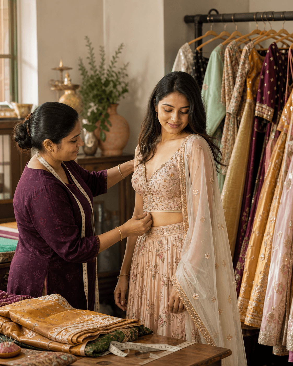 Customer fitting at Stitch Bliss boutique